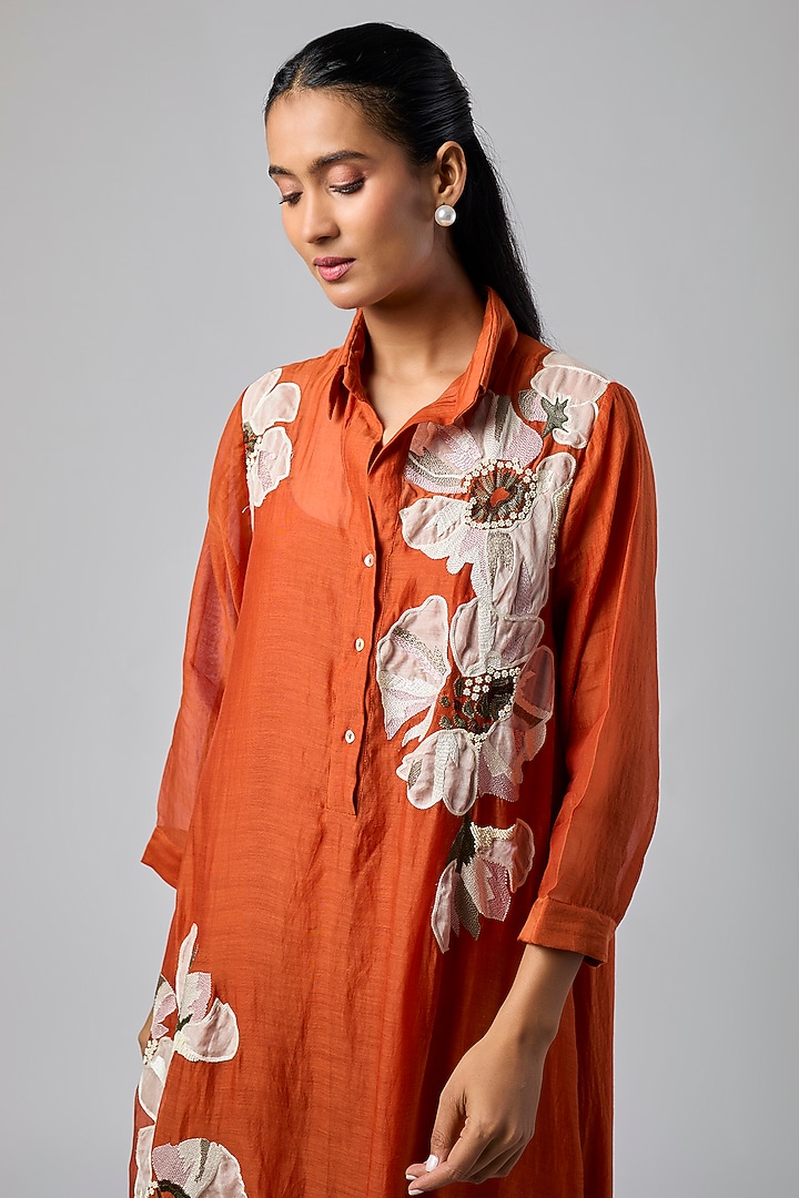 Orange Fine Chanderi Shirt Vacation Dress by Half Full Curve at Pernia's Pop Up Shop