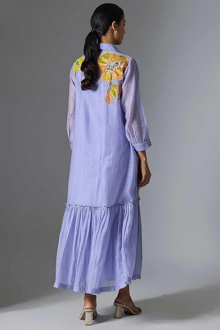 Lilac Fine Chanderi Gathered Vacation Dress by Half Full Curve at Pernia's Pop Up Shop