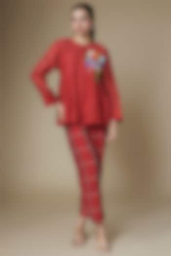 Red Fine Chanderi Co-Ord Set by Half Full Curve at Pernia's Pop Up Shop