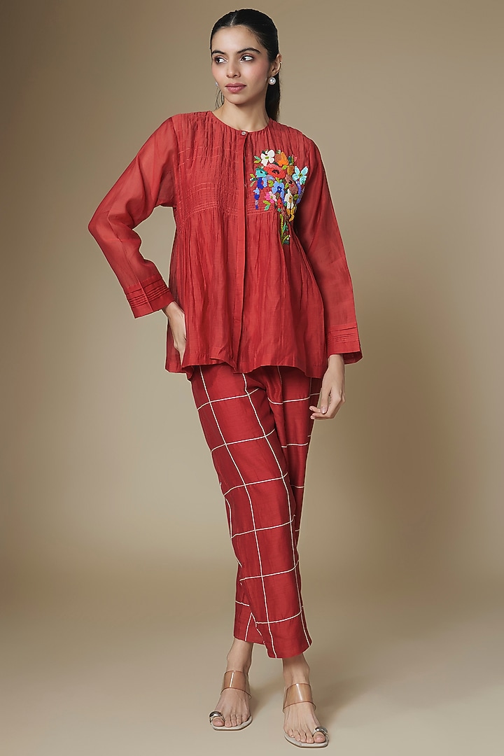 Red Fine Chanderi Co-Ord Set by Half Full Curve at Pernia's Pop Up Shop