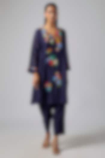 Blue Fine Chanderi Kurta Set by Half Full Curve at Pernia's Pop Up Shop