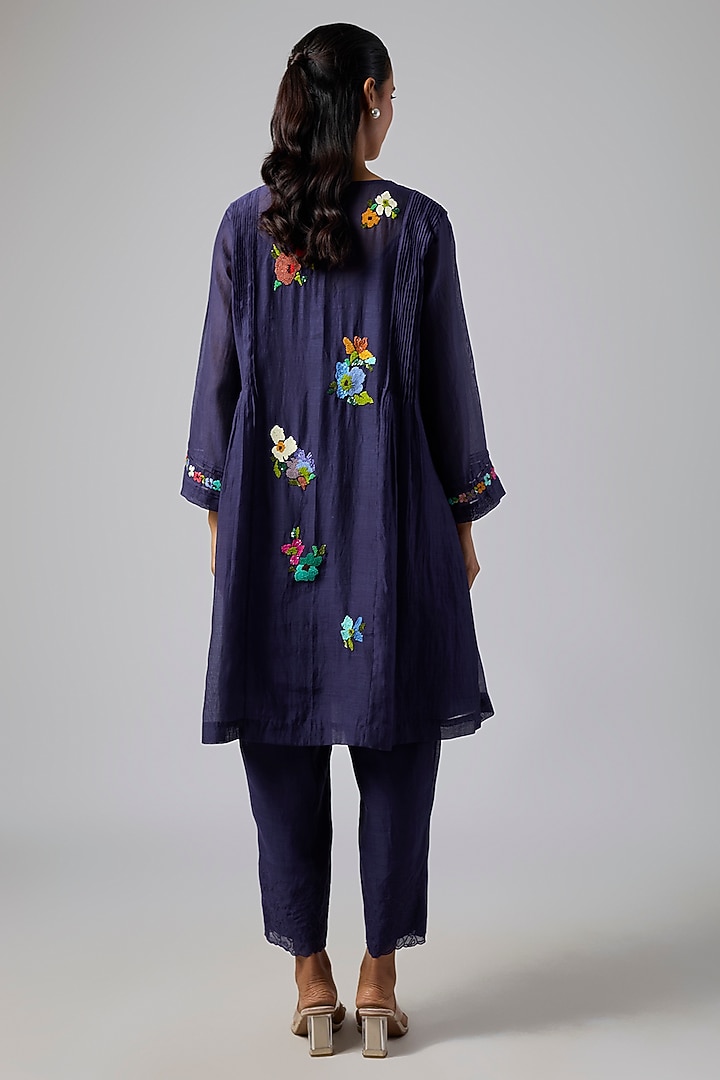 Blue Fine Chanderi Kurta Set by Half Full Curve at Pernia's Pop Up Shop