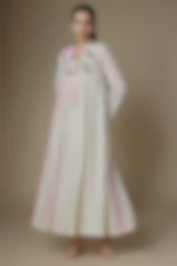 Ecru Fine Chanderi Flared Cocktail Dress by Half Full Curve at Pernia's Pop Up Shop