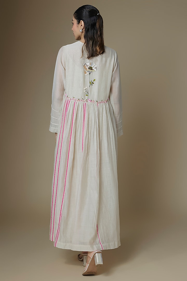 Ecru Fine Chanderi Flared Cocktail Dress by Half Full Curve at Pernia's Pop Up Shop