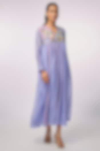 Purple Fine Chanderi Hand Embroidered Flared Cocktail Dress by Half Full Curve at Pernia's Pop Up Shop