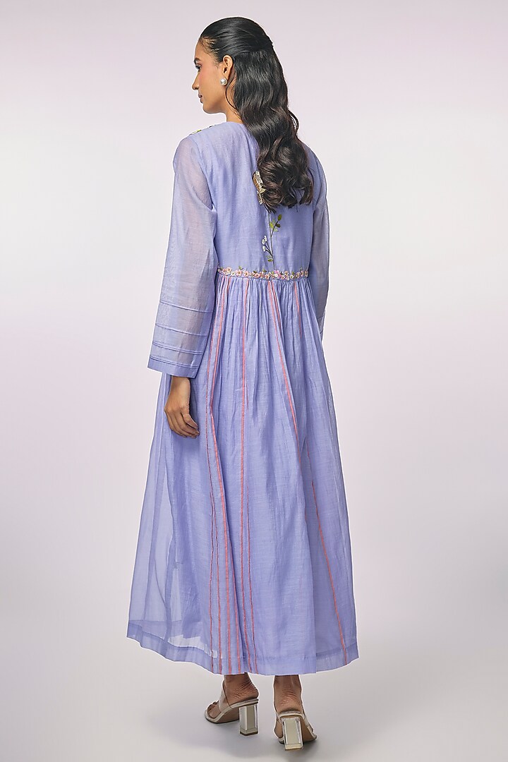 Purple Fine Chanderi Hand Embroidered Flared Cocktail Dress by Half Full Curve at Pernia's Pop Up Shop