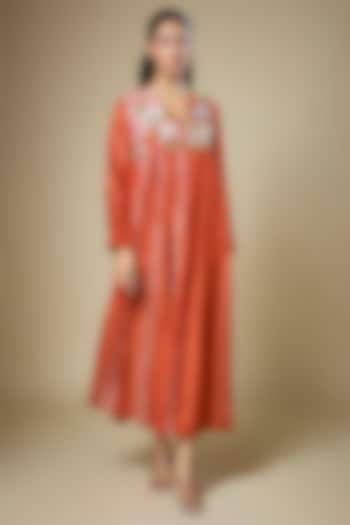 Orange Fine Chanderi Midi Flared Cocktail Dress by Half Full Curve at Pernia's Pop Up Shop