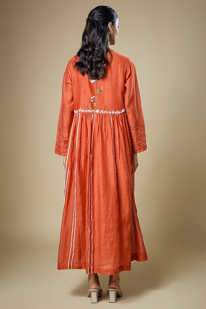Orange Fine Chanderi Midi Flared Cocktail Dress by Half Full Curve at Pernia's Pop Up Shop