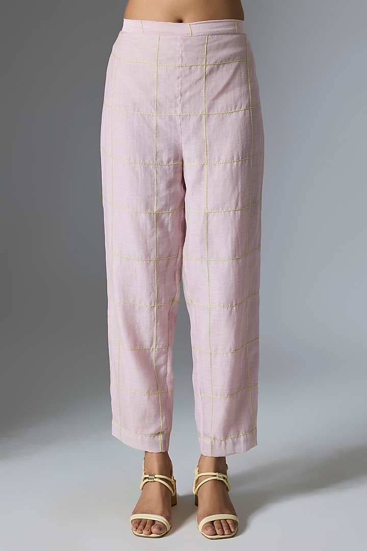 Baby Pink Fine Chanderi Kurta Set by Half Full Curve at Pernia's Pop Up Shop