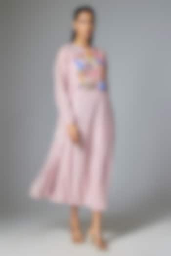 Pink Fine Chanderi Gathered Vacation Dress by Half Full Curve at Pernia's Pop Up Shop