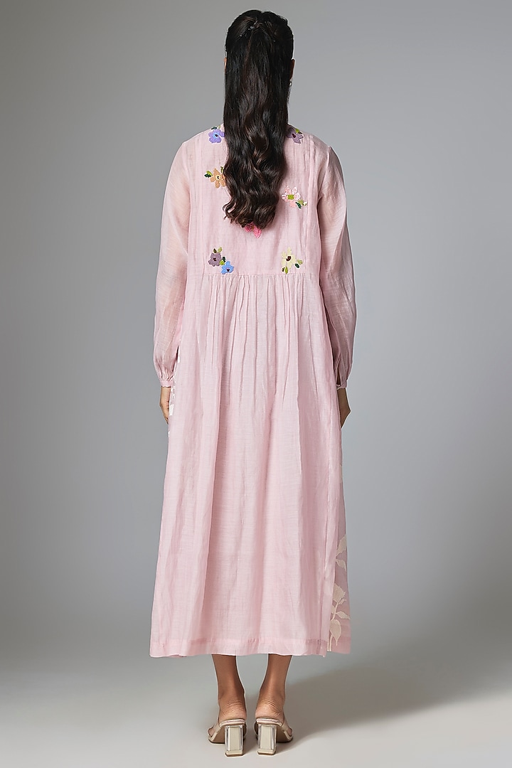 Pink Fine Chanderi Gathered Vacation Dress by Half Full Curve at Pernia's Pop Up Shop