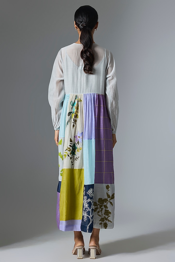 Multi-Colored Fine Chanderi Gathered Cocktail Dress by Half Full Curve at Pernia's Pop Up Shop
