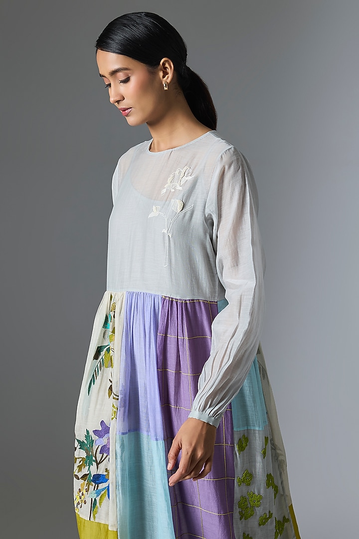 Multi-Colored Fine Chanderi Gathered Cocktail Dress by Half Full Curve at Pernia's Pop Up Shop