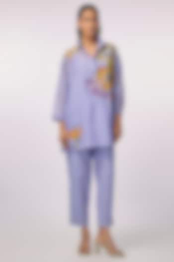 Purple Fine Chanderi Hand Embroidered Shirt Tunic Set by Half Full Curve at Pernia's Pop Up Shop