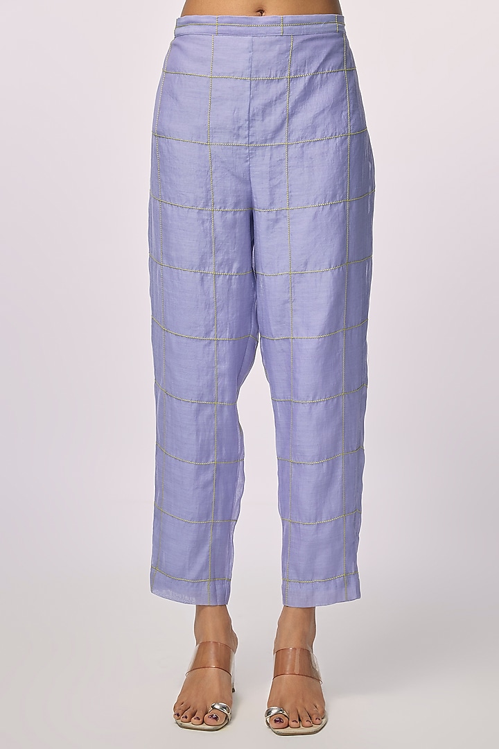 Purple Fine Chanderi Hand Embroidered Shirt Tunic Set by Half Full Curve at Pernia's Pop Up Shop