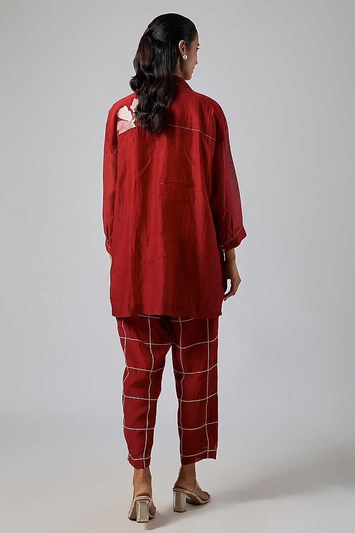 Red Fine Chanderi Co-Ord Set by Half Full Curve at Pernia's Pop Up Shop