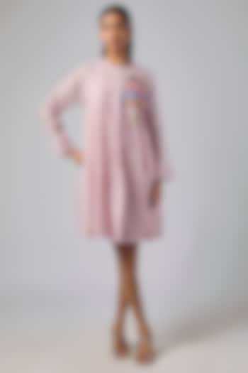Baby Pink Fine Chanderi Gathered Vacation Dress by Half Full Curve at Pernia's Pop Up Shop