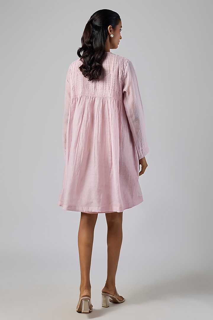 Baby Pink Fine Chanderi Gathered Vacation Dress by Half Full Curve at Pernia's Pop Up Shop