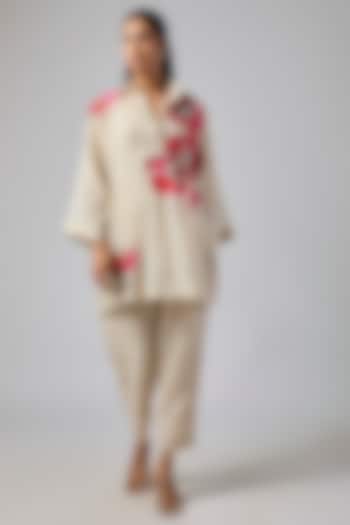 Ecru Fine Chanderi Co-Ord Set by Half Full Curve at Pernia's Pop Up Shop