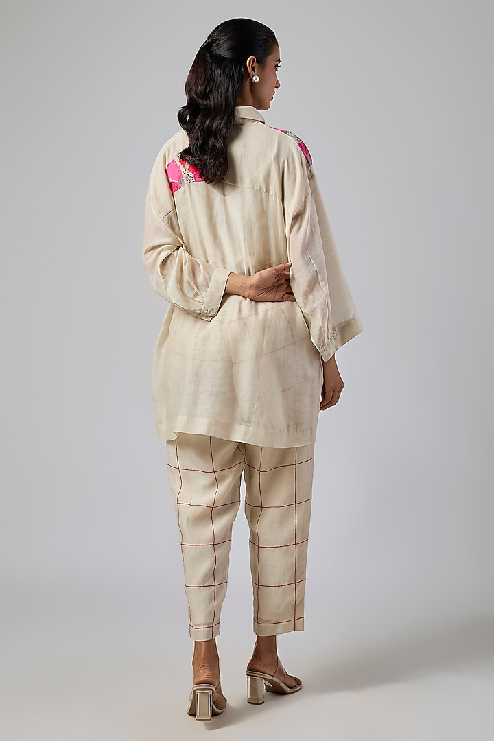 Ecru Fine Chanderi Co-Ord Set by Half Full Curve at Pernia's Pop Up Shop