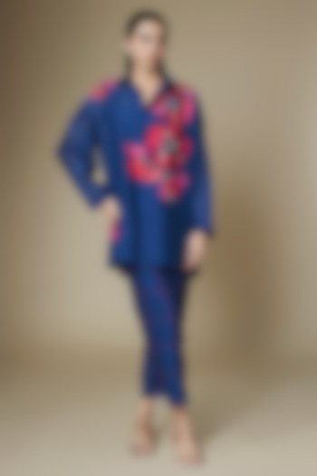 Blue Fine Chanderi Co-Ord Set by Half Full Curve at Pernia's Pop Up Shop