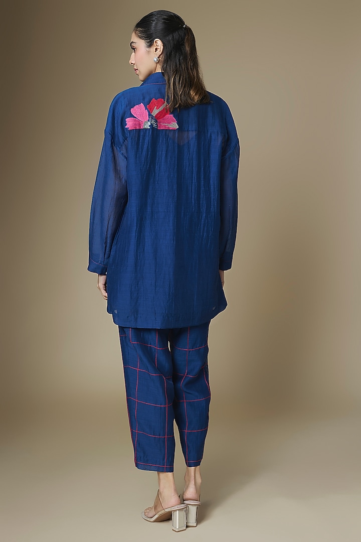 Blue Fine Chanderi Co-Ord Set by Half Full Curve at Pernia's Pop Up Shop