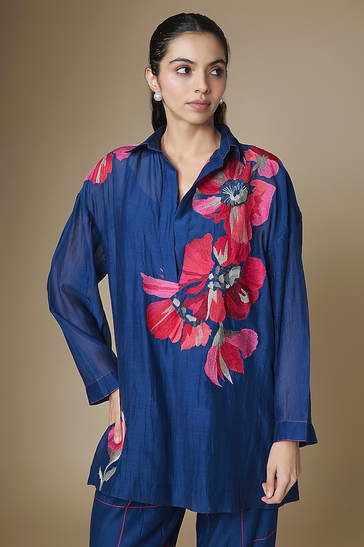 Blue Fine Chanderi Co-Ord Set by Half Full Curve at Pernia's Pop Up Shop