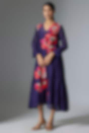 Blue Fine Chanderi Gathered Vacation Dress by Half Full Curve at Pernia's Pop Up Shop