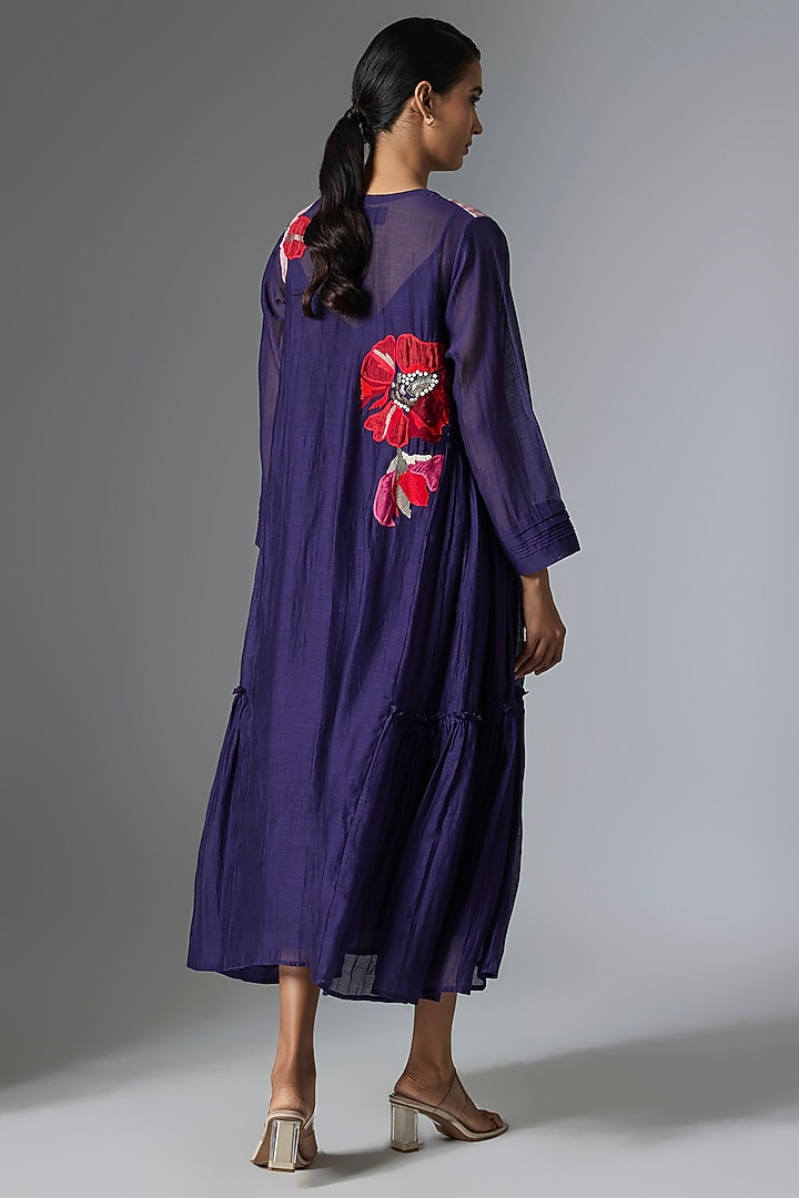 Blue Fine Chanderi Gathered Vacation Dress by Half Full Curve at Pernia's Pop Up Shop