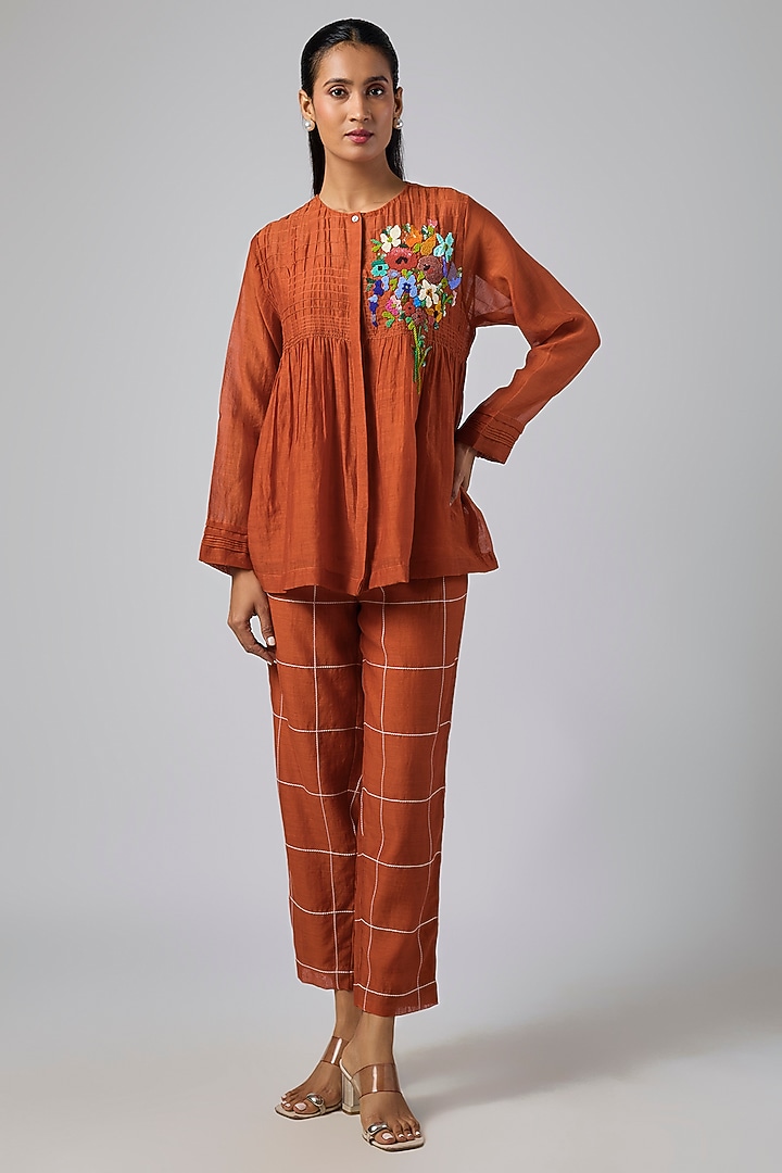 Orange Fine Chanderi Co-Ord Set by Half Full Curve at Pernia's Pop Up Shop