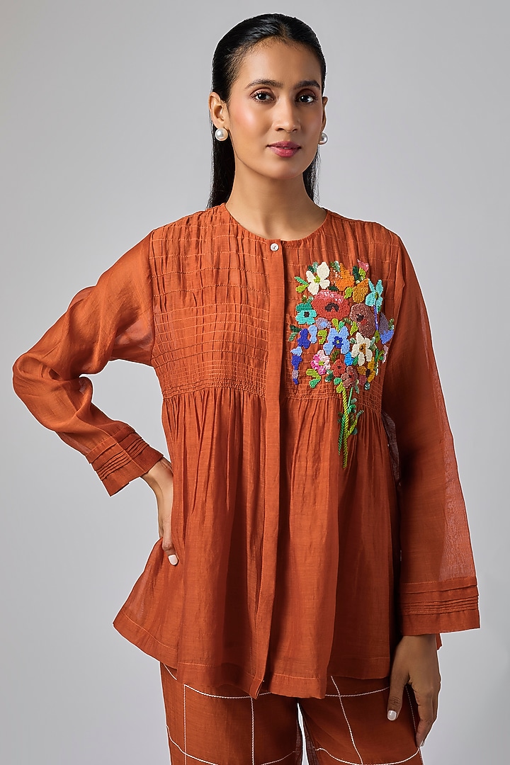 Orange Fine Chanderi Co-Ord Set by Half Full Curve at Pernia's Pop Up Shop