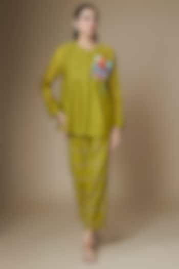 Green Fine Chanderi Co-Ord Set by Half Full Curve at Pernia's Pop Up Shop