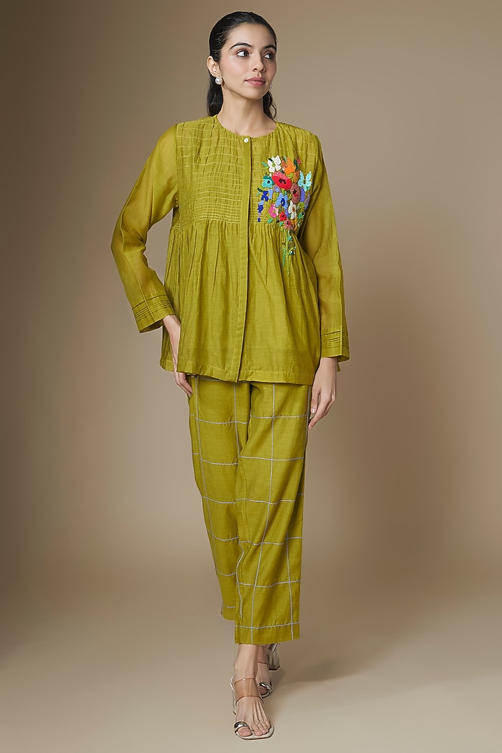 Green Fine Chanderi Co-Ord Set by Half Full Curve at Pernia's Pop Up Shop