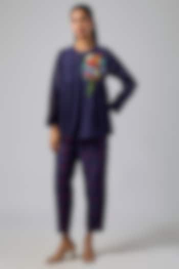 Blue Fine Chanderi Co-Ord Set by Half Full Curve at Pernia's Pop Up Shop