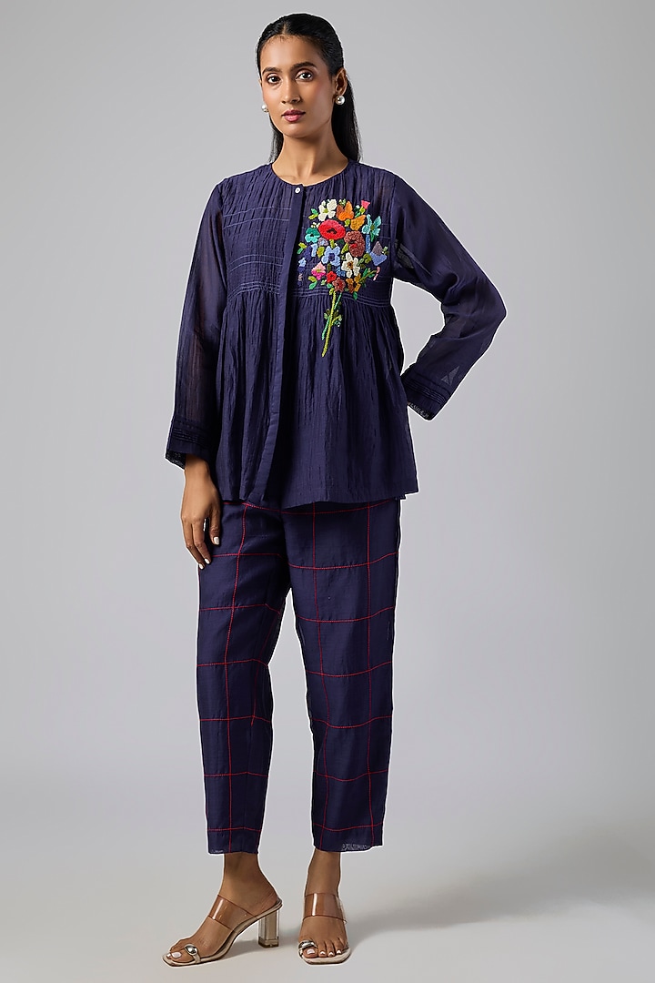 Blue Fine Chanderi Co-Ord Set by Half Full Curve at Pernia's Pop Up Shop
