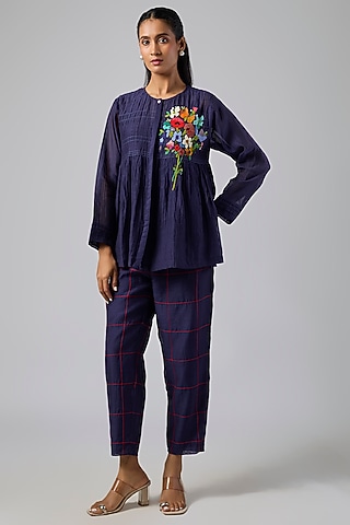 Blue Fine Chanderi Co-Ord Set by Half Full Curve