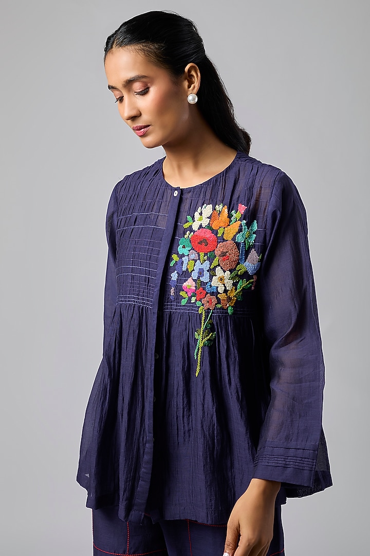 Blue Fine Chanderi Co-Ord Set by Half Full Curve at Pernia's Pop Up Shop