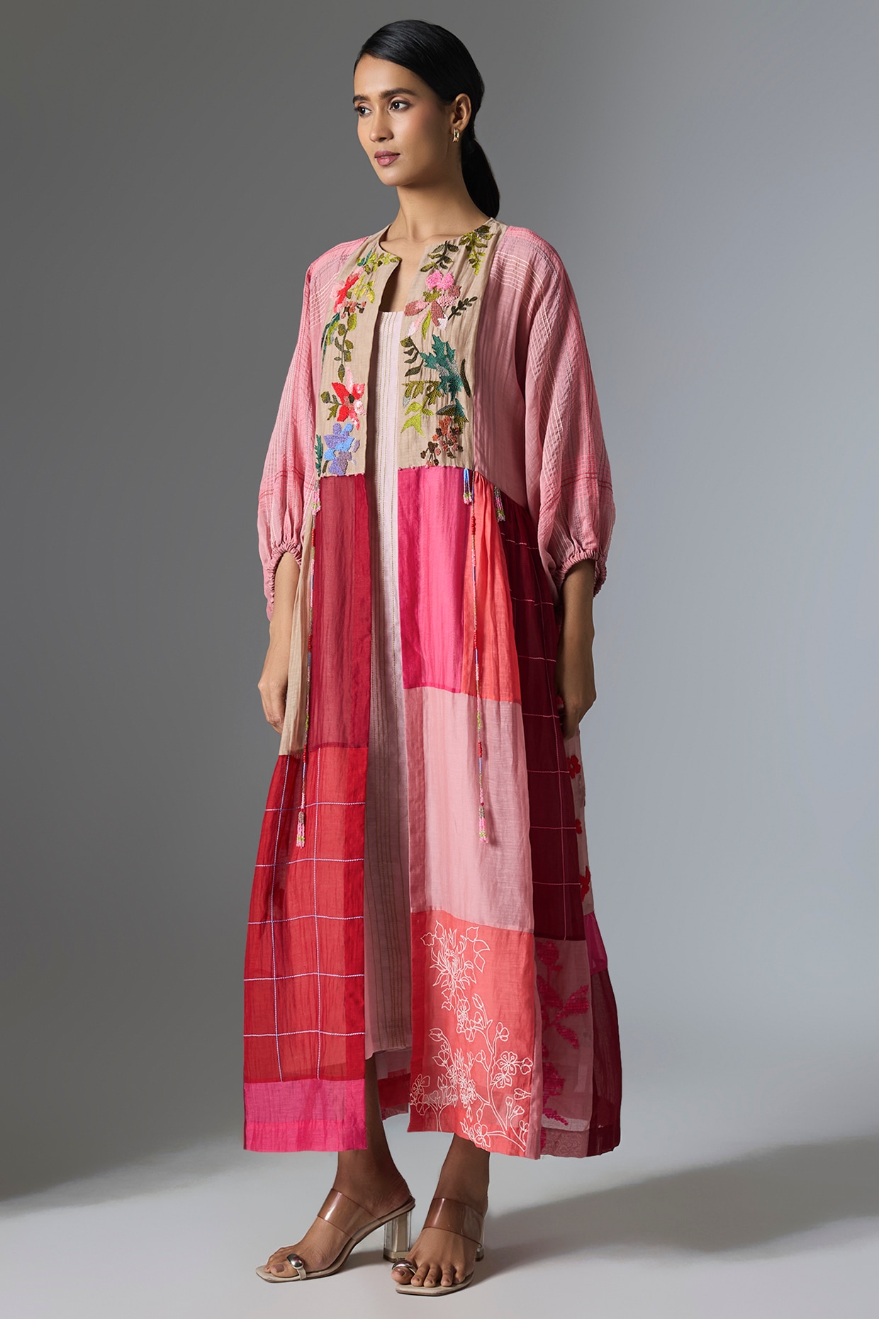 Half Full Curve Multi-Colored Fine Chanderi Jacket
