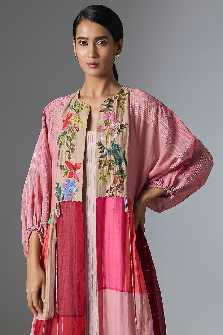 Multi-Colored Fine Chanderi Jacket by Half Full Curve at Pernia's Pop Up Shop