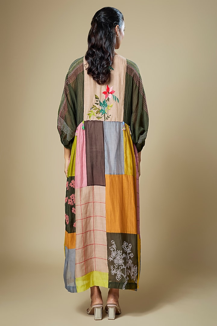 Multi-Colored Fine Chanderi Upcycle Jacket by Half Full Curve at Pernia's Pop Up Shop