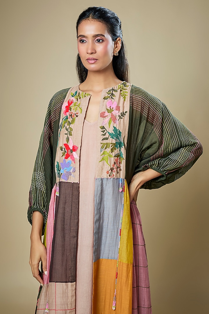 Multi-Colored Fine Chanderi Upcycle Jacket by Half Full Curve at Pernia's Pop Up Shop