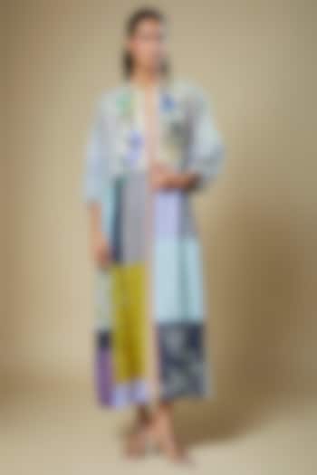 Multi-Colored Fine Chanderi Upcycle Jacket by Half Full Curve at Pernia's Pop Up Shop