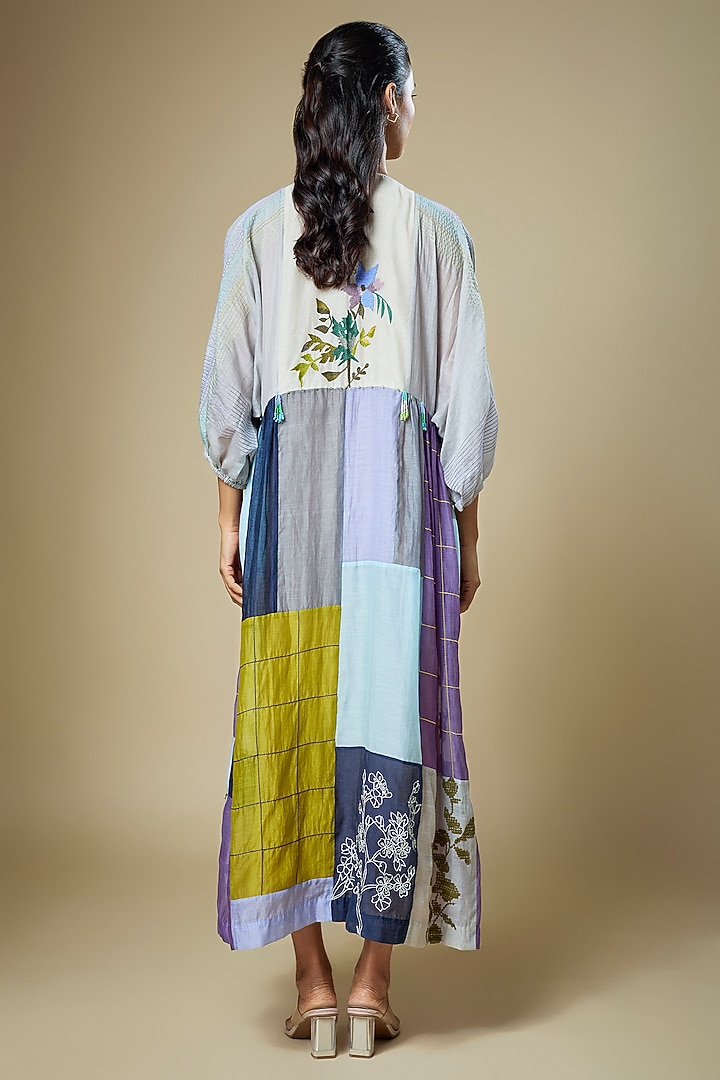 Multi-Colored Fine Chanderi Upcycle Jacket by Half Full Curve at Pernia's Pop Up Shop