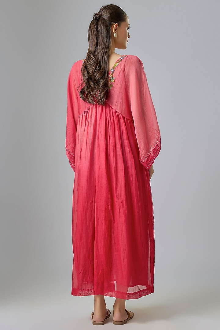 Red Shaded Fine Chanderi Embroidered Vacation Dress by Half Full Curve at Pernia's Pop Up Shop