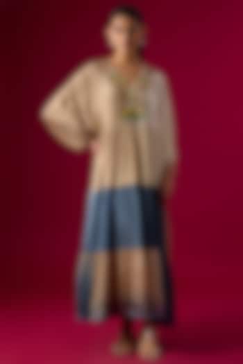 Shaded Blue Crepe Chiffon Embroidered Vacation Dress by Half Full Curve at Pernia's Pop Up Shop