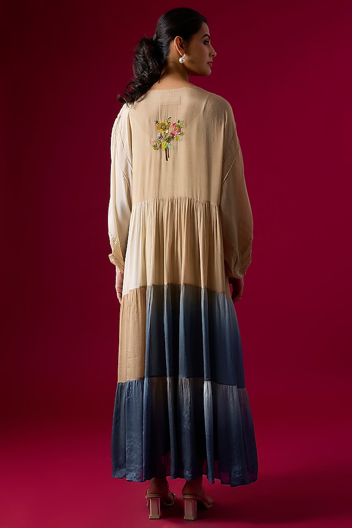Shaded Blue Crepe Chiffon Embroidered Vacation Dress by Half Full Curve at Pernia's Pop Up Shop