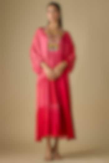 Red Shaded Crepe Chiffon Spring Embroidered Midi Vacation Dress by Half Full Curve at Pernia's Pop Up Shop