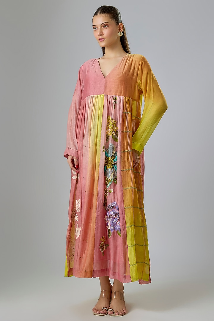 Pink Fine Chanderi Embroidered Cocktail Dress by Half Full Curve at Pernia's Pop Up Shop