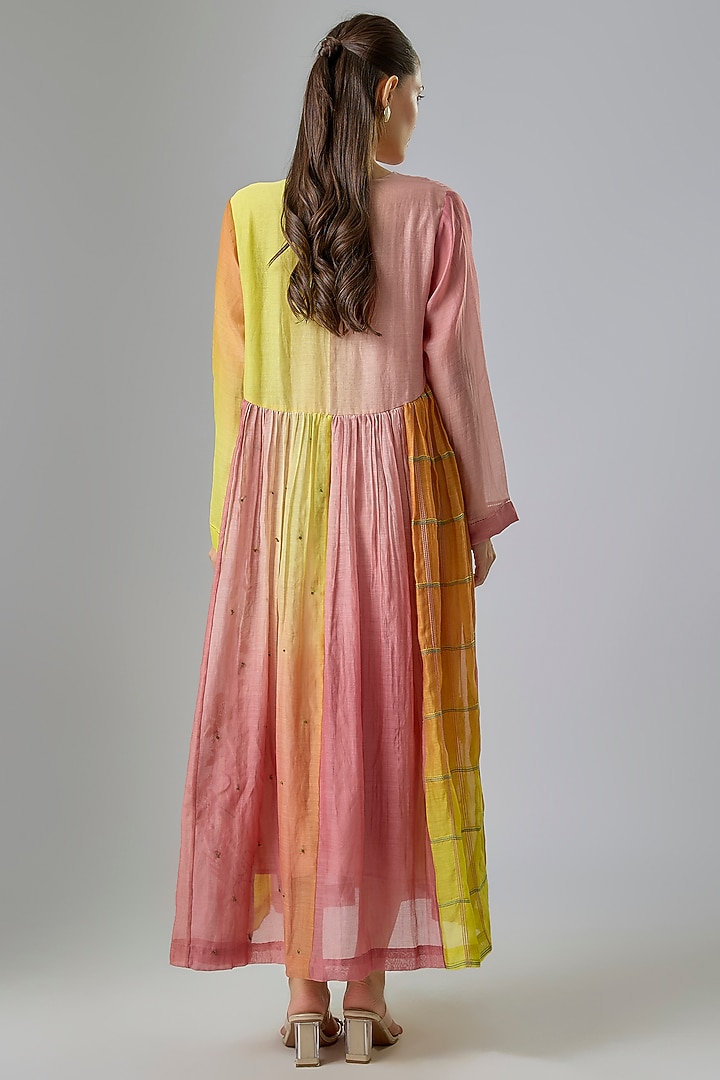 Pink Fine Chanderi Embroidered Cocktail Dress by Half Full Curve at Pernia's Pop Up Shop