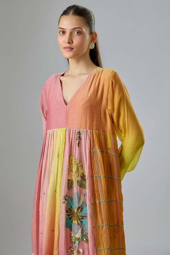 Pink Fine Chanderi Embroidered Cocktail Dress by Half Full Curve at Pernia's Pop Up Shop